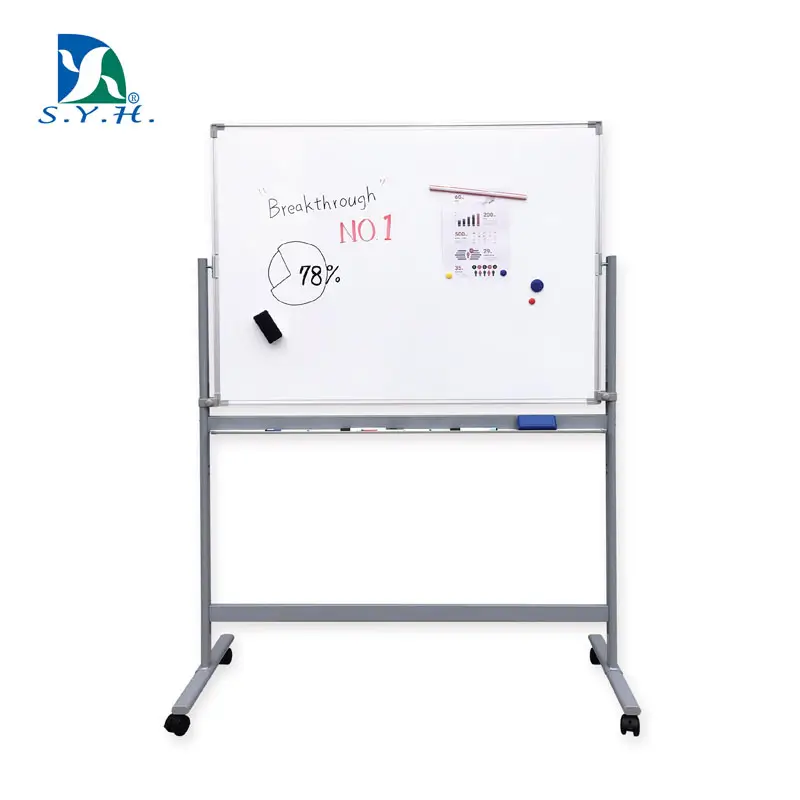 Tableau blanc magnétique double face classique sur pied avec roues