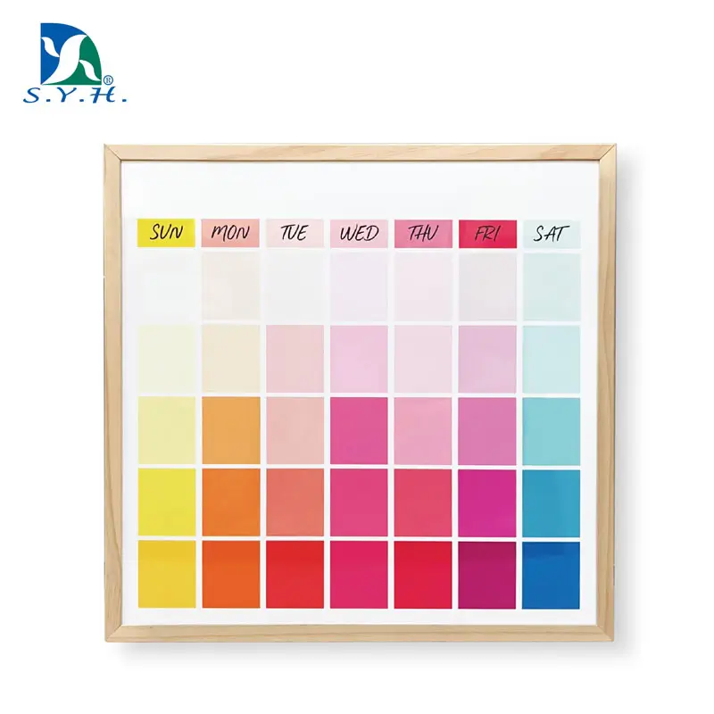 Calendario Magnético de Color Pizarra Blanca con Marco de Madera – Planificador Mensual para Oficina o Hogar